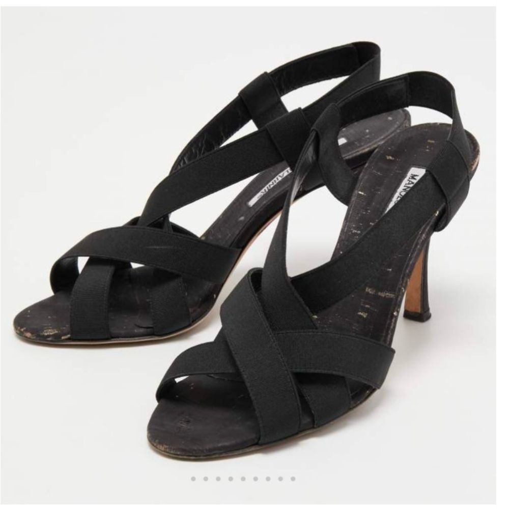 Manolo Blahnik Black lasti crisscross Strappy Sandals with cork heels